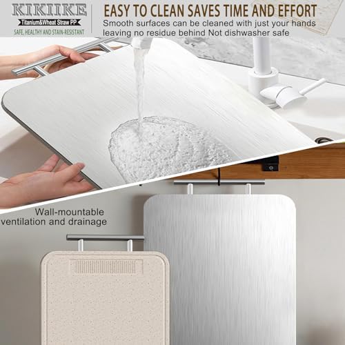 KIKIIKE Titanium Cutting Board Double Sided Pure Titanium Cutting Boards for Kitchen, Pure titanium & Wheat Straw PP Food Grade metal chopping boards Easy to Clean Large Size - Image 4