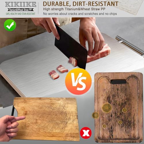 KIKIIKE Titanium Cutting Board Double Sided Pure Titanium Cutting Boards for Kitchen, Pure titanium & Wheat Straw PP Food Grade metal chopping boards Easy to Clean Large Size - Image 2