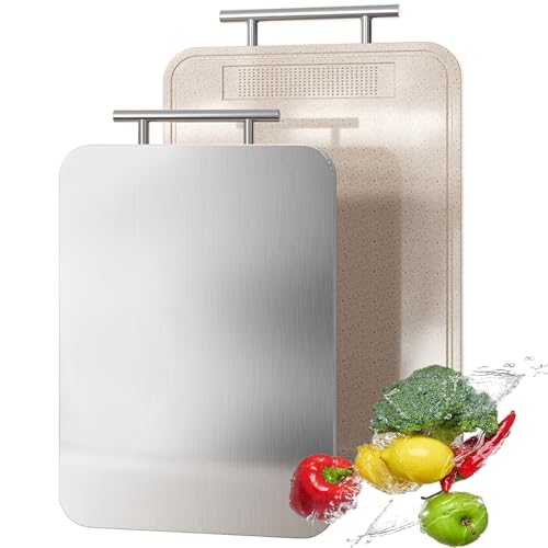 KIKIIKE Titanium Cutting Board Double Sided Pure Titanium Cutting Boards for Kitchen, Pure titanium & Wheat Straw PP Food Grade metal chopping boards Easy to Clean Large Size - Image 1