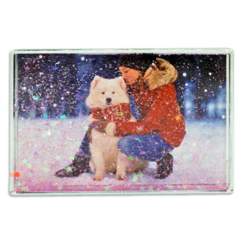 Glitter Photo Frame Acrylic Picture Frame holds 10 x 15 cm 4 x 6 inch Clear Frameless Desktop Photo Block with Confetti Pink  Ideal Personalised Gifts Wedding Day Presents