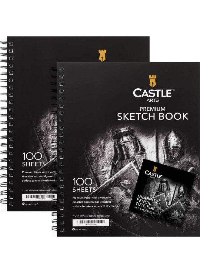 Castle Art Supplies Premium Sketch Book 9In X 12In Double Sketch Pad Pack 200 Sheets Of Quality 90Gsm Paper For Adult Artists And Learners Spiral Bound For Versatility  - Image 1