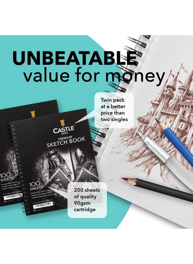 Castle Art Supplies Premium Sketch Book 9In X 12In Double Sketch Pad Pack 200 Sheets Of Quality 90Gsm Paper For Adult Artists And Learners Spiral Bound For Versatility  - Image 3