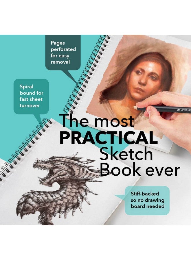 Castle Art Supplies Premium Sketch Book 9In X 12In Double Sketch Pad Pack 200 Sheets Of Quality 90Gsm Paper For Adult Artists And Learners Spiral Bound For Versatility  - Image 2