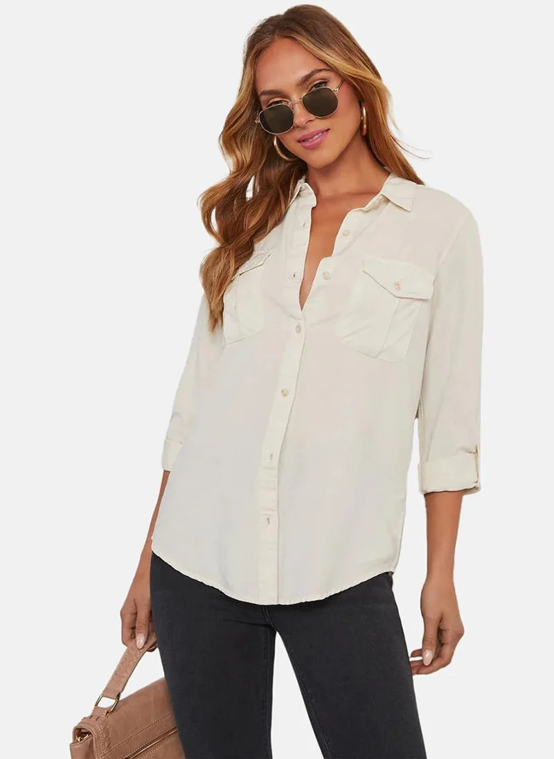 YUNIQEE Cream Regular Fit Spread Collar Long Sleeves Shirts