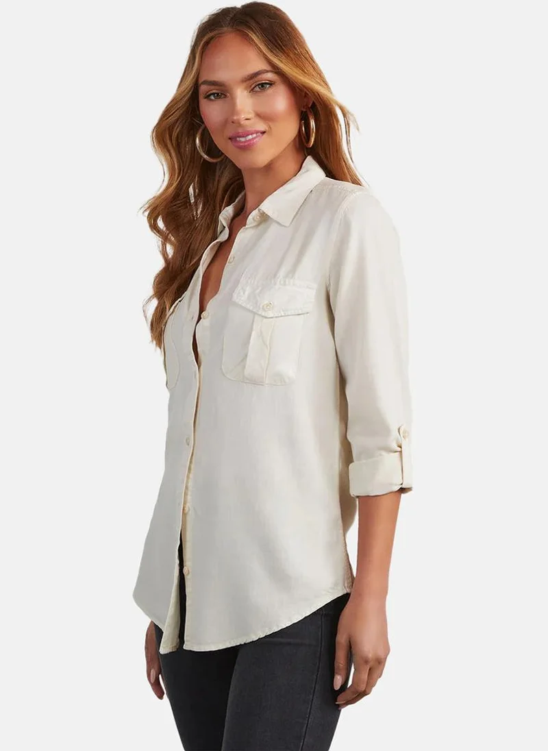 YUNIQEE Cream Regular Fit Spread Collar Long Sleeves Shirts