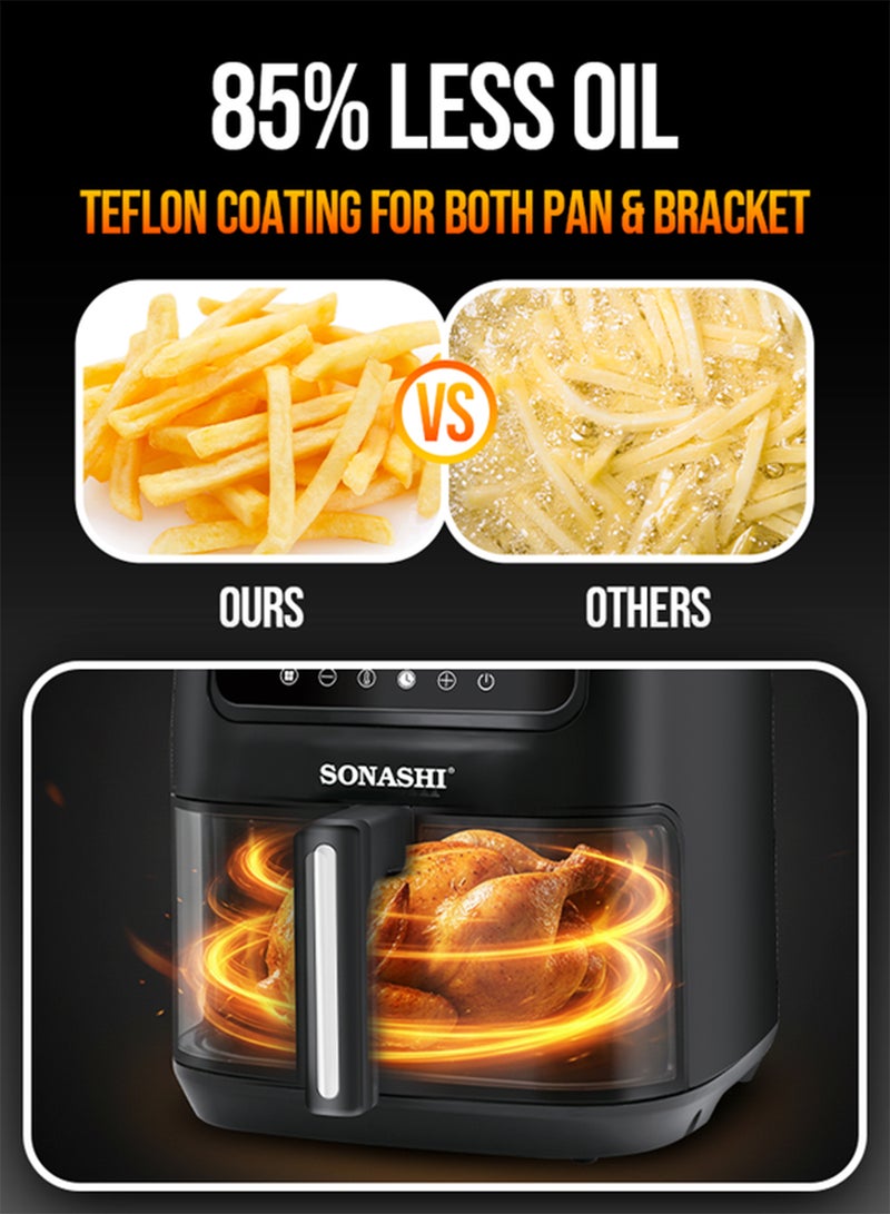 SONASHI Digital Air Fryer | 6.5L Non-Stick Pan | Colorful LED Touch Display | 8 Auto-Cook Menus with Shake Reminder | 360° Air Circulation | Automatic Shut-Off & Overheat Protection | 1600W SAF-620 Black 6.5 L 1600 W SAF-620 Black/Silver - Image 4