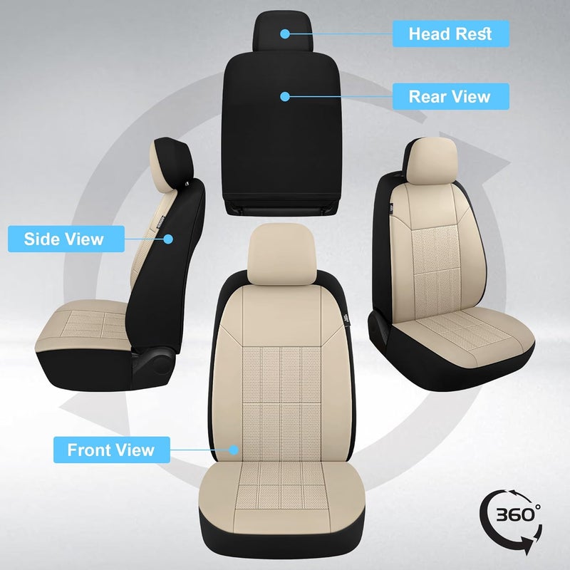 VarCozy Faux Leather Car Seat Covers Front Pair - Universal Fit, Breathable, Airbag Compatible, Beige - Image 3