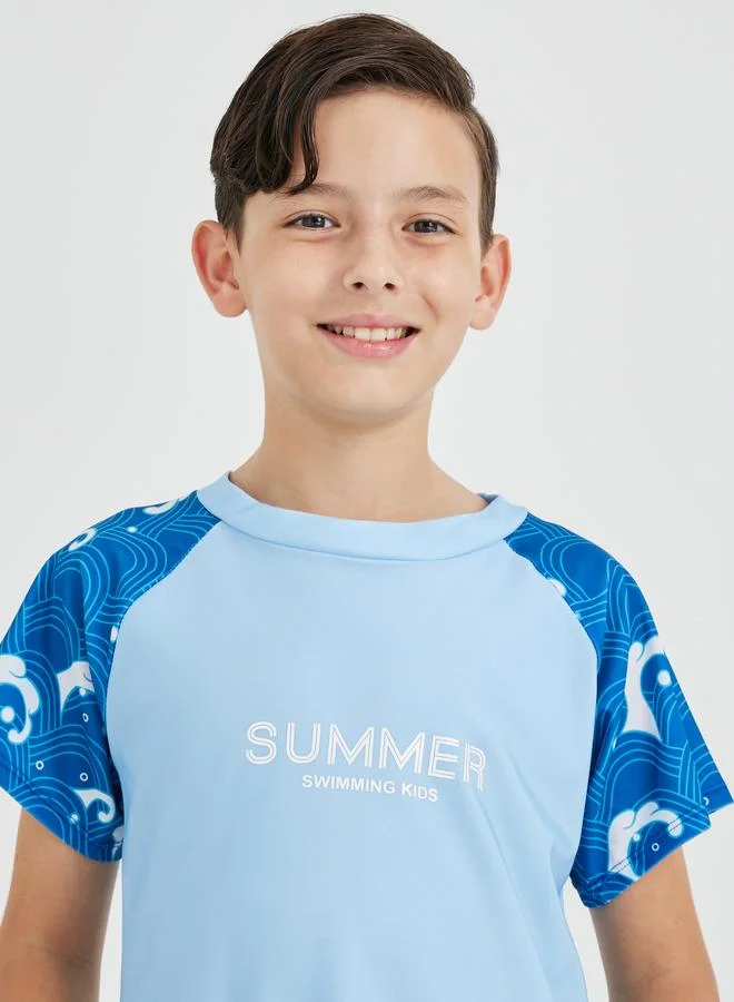 Styli Styli Boys Printed Raglan Sleeve T-Shirt and Shorts Swimsuit