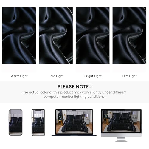 Bedding_Dreamer Satin Comforter Set King Size, 8 Piece Bed in a Bag Black with Sheets, Silky Soft Polyester Satin Bedding Set, Lightweight, 16 Inch Deep Pocket, Luxury Modern Style - Image 5