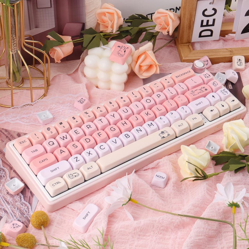 TYRIXKI PBT MOA Keycaps-132 Keys Pink Gradient Cat Keycaps Cute Dye-Sublimation Custom Keycap Set for Cherry Gateron MX Swithes Mechanical Keyboards - Image 4