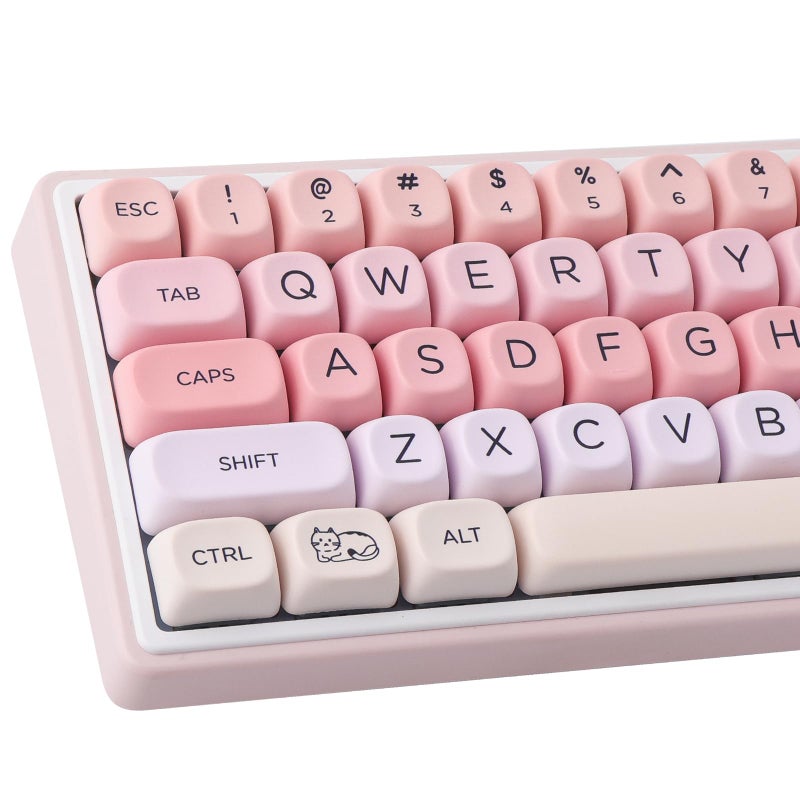 TYRIXKI PBT MOA Keycaps-132 Keys Pink Gradient Cat Keycaps Cute Dye-Sublimation Custom Keycap Set for Cherry Gateron MX Swithes Mechanical Keyboards - Image 1