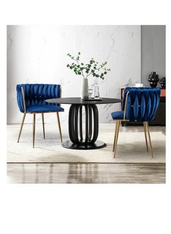 Wooden Twist Wooden Twist Woven Back Dining Chair with Metal Legs - Ideal for Cafe, Restaurant, and Home Décor (Blue)  - Image 1