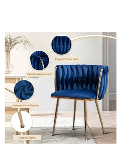 Wooden Twist Wooden Twist Woven Back Dining Chair with Metal Legs - Ideal for Cafe, Restaurant, and Home Décor (Blue)  - Image 3