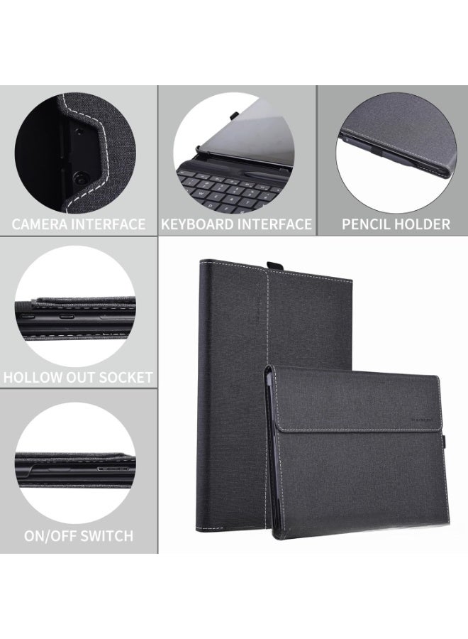 VKL Compatible with Microsoft Surface Pro 12-inch (2025) Tablet Protective Case, Sleeve Pouch Cover Stand PU Leather Hard Case For Surface Pro 12 (Black) - Image 2