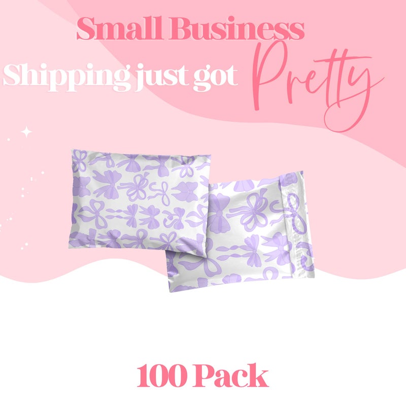 Pretty Package Store 10X13 Designer Poly Mailer 100 Pack Heavy Duty Waterproof Self Seal Shipping Bags For Small Business Large Mailing Envelopes Bulk Tear Resistant Packaging Purple Bows - Image 2
