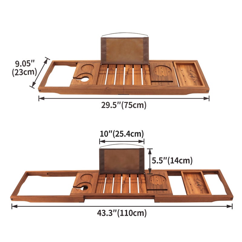 VaeFae Premium Teak Bathtub Tray, Expandable Wooden Bath Tray for Tub, Luxury Bathtub & Bathroom Accessories, Great House Warming, Anniversary & Wedding and Birthday Gifts (Free Teak Body Brush) - Image 3