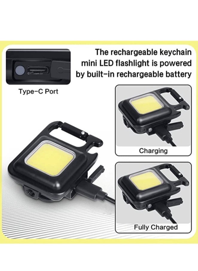 ELTRAZONE - Small Flashlights, 800Lumens Bright Rechargeable Keychain Mini Flashlight 4 Light Modes Portable Pocket Light with Folding Bracket Bottle Opener and Magnet Base - Image 1