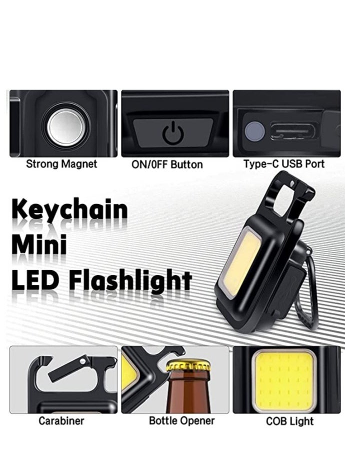 ELTRAZONE - Small Flashlights, 800Lumens Bright Rechargeable Keychain Mini Flashlight 4 Light Modes Portable Pocket Light with Folding Bracket Bottle Opener and Magnet Base - Image 1