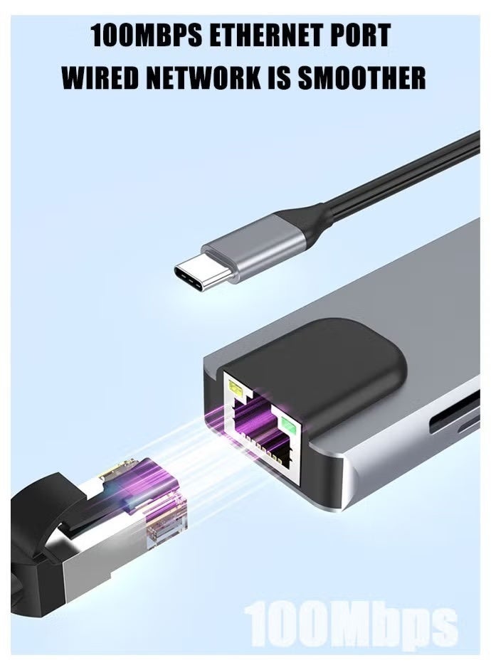محور USB-C متعدد المنافذ 10 في 1، موزع USB ومحطة توسيع مع HDMI 4K، USB 3.0/2.0، إيثرنت، قارئ بطاقات SD/TF ومنفذ شحن سريع لجهاز iPad Pro، اللابتوب، الهواتف الذكية - Image 2