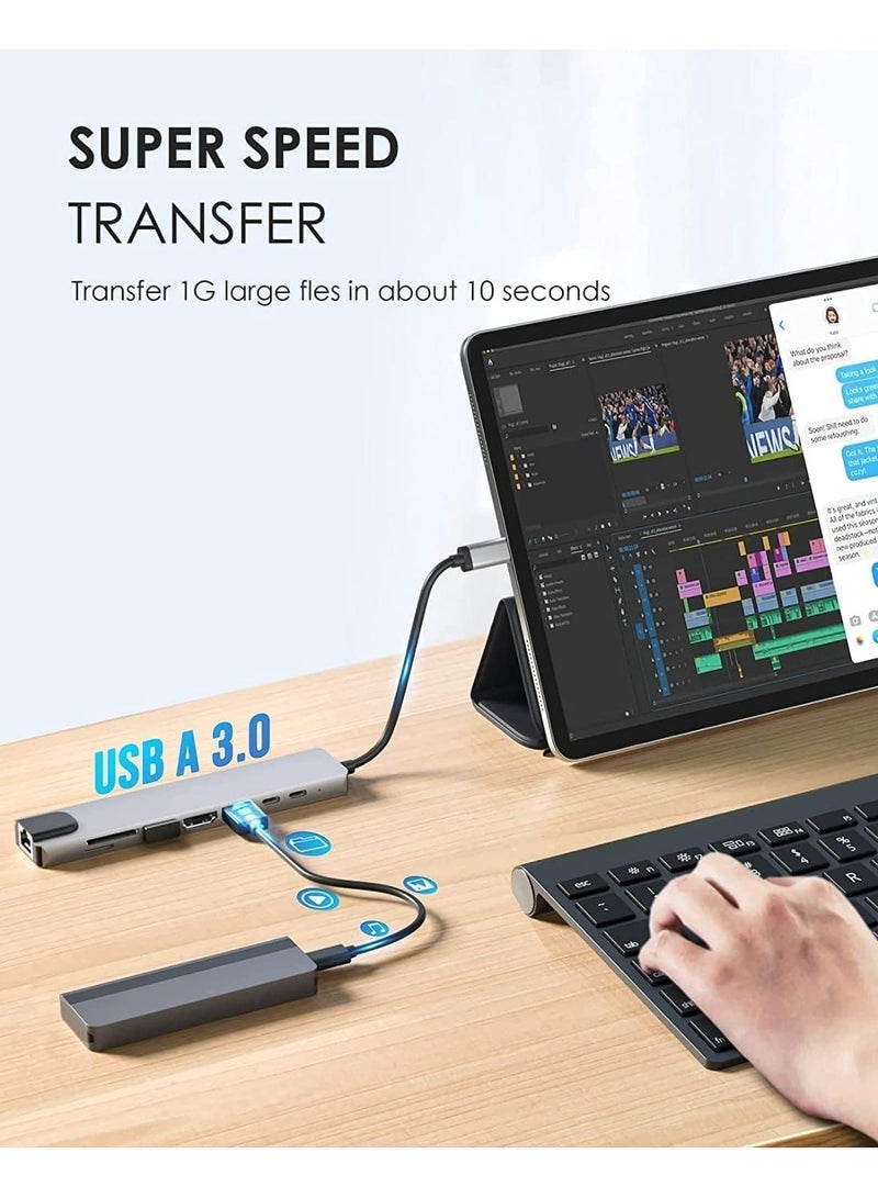 محور USB-C متعدد المنافذ 10 في 1، موزع USB ومحطة توسيع مع HDMI 4K، USB 3.0/2.0، إيثرنت، قارئ بطاقات SD/TF ومنفذ شحن سريع لجهاز iPad Pro، اللابتوب، الهواتف الذكية - Image 5