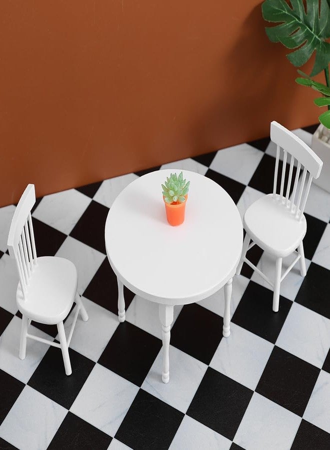 Vaguelly 1 Set Dollhouse Dining Table and 2 Chairs,1/12 Scale Miniature Table Chair Set,Wooden Dollhouse Kitchen Furnitures Miniature Chairs and - Image 1