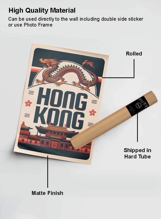 LOWHA Poster Painting Art With Four Separate Pieces Of Double-Sided Stickers Hong Kong For Home Bedroom Living Room And Office Decor  - Image 2