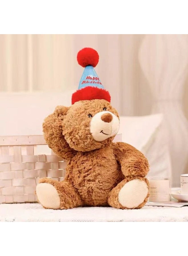 Sunspire Birthday Bear Plush Toy Teddy Bear Soft Toy Hugging Birthday Gift Adorable Present Birthday Party Hat Decoration Soft and Cute Plush Toy Hat-Wearing Festive Gift Bear - 35cm - Image 3