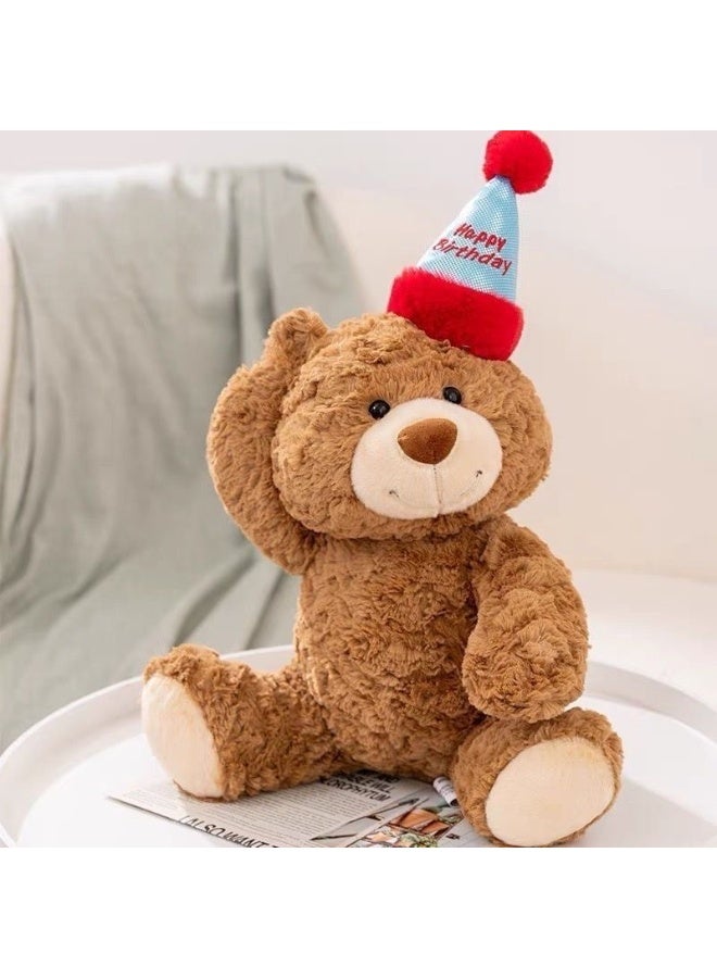 Sunspire Birthday Bear Plush Toy Teddy Bear Soft Toy Hugging Birthday Gift Adorable Present Birthday Party Hat Decoration Soft and Cute Plush Toy Hat-Wearing Festive Gift Bear - 35cm - Image 1