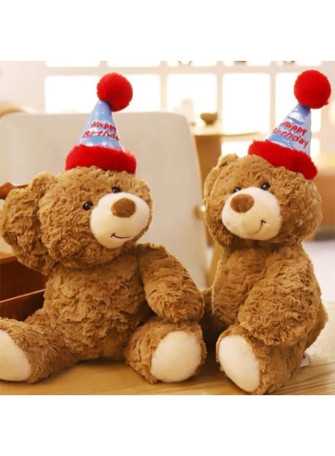 Sunspire Birthday Bear Plush Toy Teddy Bear Soft Toy Hugging Birthday Gift Adorable Present Birthday Party Hat Decoration Soft and Cute Plush Toy Hat-Wearing Festive Gift Bear - 35cm - Image 2