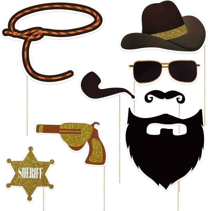 Tinksky تينيكسي 18 حزمة من إكسسوارات تصوير الكاوبوي لافتة تصوير غربية زينة حفلات مع عصي من الخيزران لعيد الميلاد لوازم حفلات الفتاة الكاوبوي - Image 2