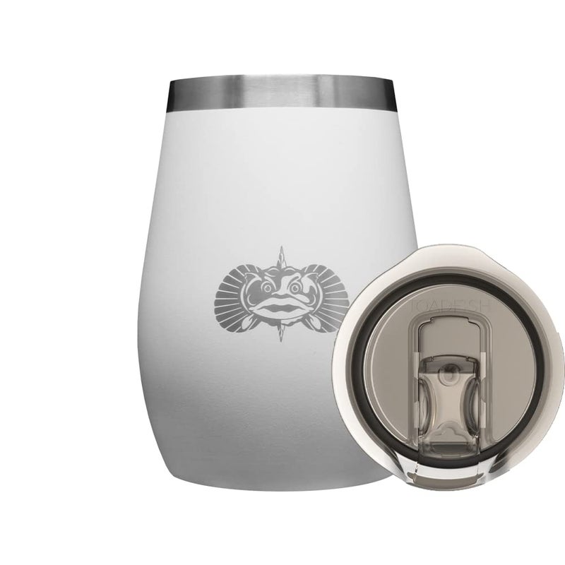 Toadfish Nontipping 10oz Double Wall Insulated Stainless Steel Stemless Travel Wine Tumbler wEasy Slide Lid  White
