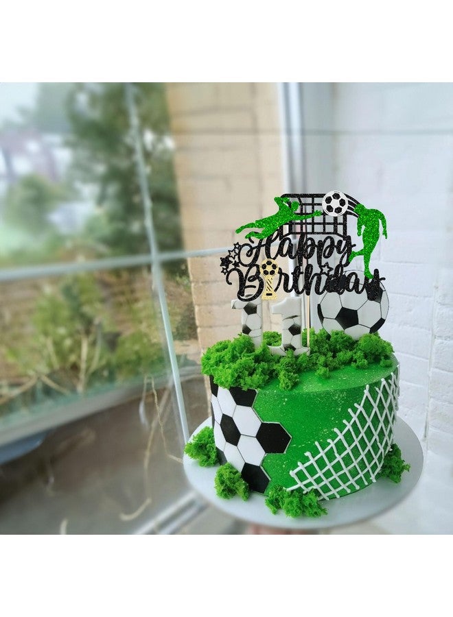Ephlyn 1 قطعة تزيين كعكة عيد ميلاد كرة القدم مع لمعة - لافتة عيد ميلاد سعيدة - تزيين كعكة لاعب كرة القدم لاحتفالات موضوع الرياضة للرجال والأولاد والبنات باللون الأسود - Image 4