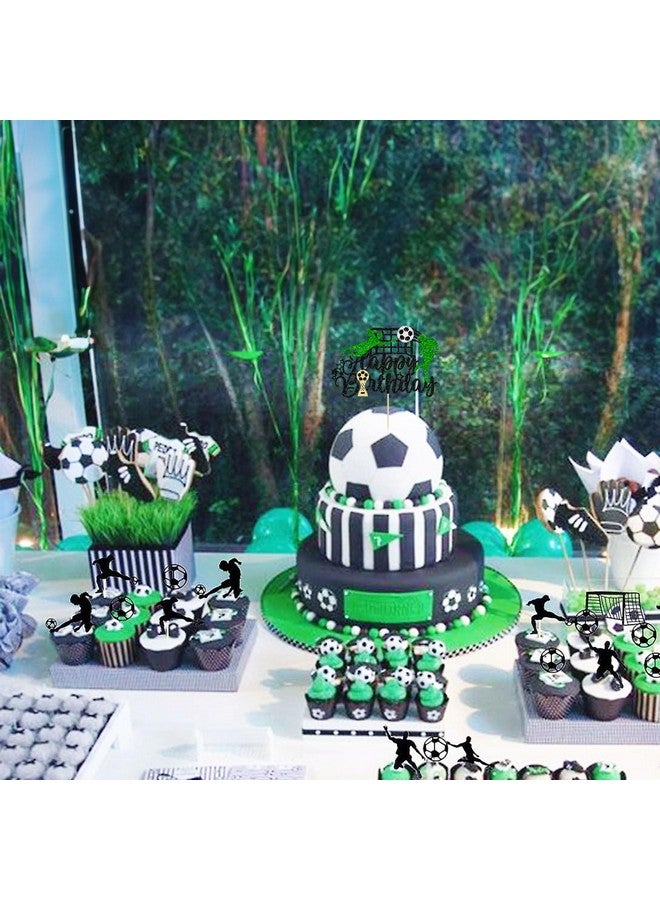 Ephlyn 1 قطعة تزيين كعكة عيد ميلاد كرة القدم مع لمعة - لافتة عيد ميلاد سعيدة - تزيين كعكة لاعب كرة القدم لاحتفالات موضوع الرياضة للرجال والأولاد والبنات باللون الأسود - Image 5