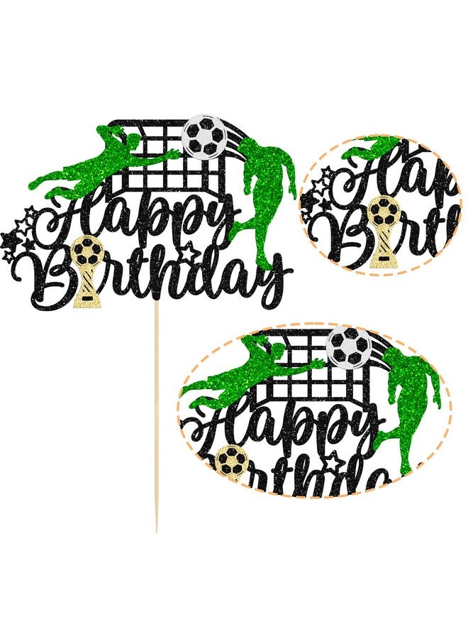 Ephlyn 1 قطعة تزيين كعكة عيد ميلاد كرة القدم مع لمعة - لافتة عيد ميلاد سعيدة - تزيين كعكة لاعب كرة القدم لاحتفالات موضوع الرياضة للرجال والأولاد والبنات باللون الأسود - Image 3