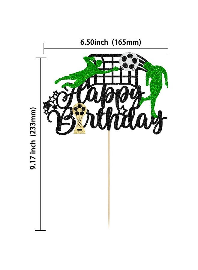 Ephlyn 1 قطعة تزيين كعكة عيد ميلاد كرة القدم مع لمعة - لافتة عيد ميلاد سعيدة - تزيين كعكة لاعب كرة القدم لاحتفالات موضوع الرياضة للرجال والأولاد والبنات باللون الأسود - Image 2