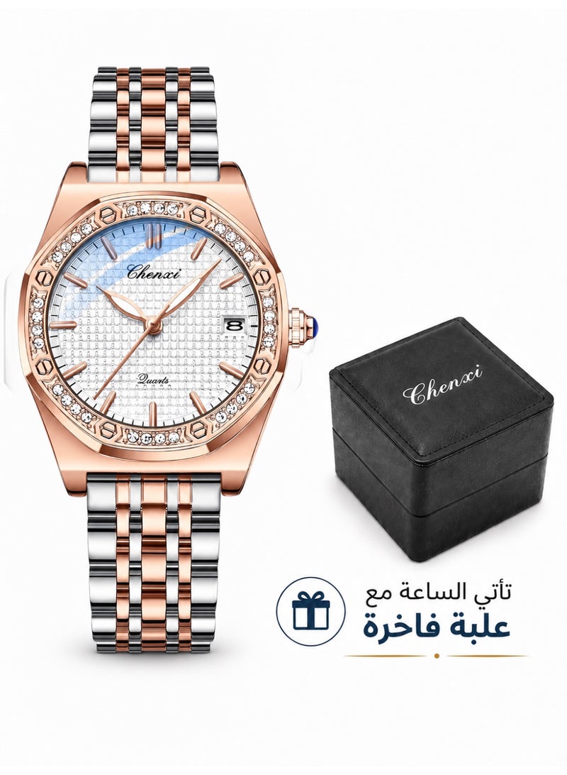 Chenxi Women’s Quartz Wrist Watch with Luxury Diamond-Studded Design, Water Resistant, Scratch-Resistant Glass, Stainless Steel Strap with Elegant Box - Image 1