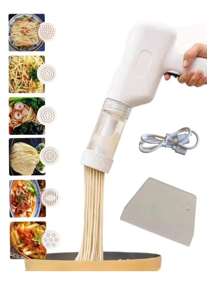 والالا ماكينة صنع نودلز كهربائية محمولة، ماكينة صنع نودلز إيطالية محمولة بقوة 1800 مللي أمبير/ساعة مع قالب وأدوات تقطيع، ماكينة نودلز لاسلكية 6 في 1، ماكينة ضغط عجين أوتوماتيكية مع فرشاة تنظيف - أبيض - Image 1