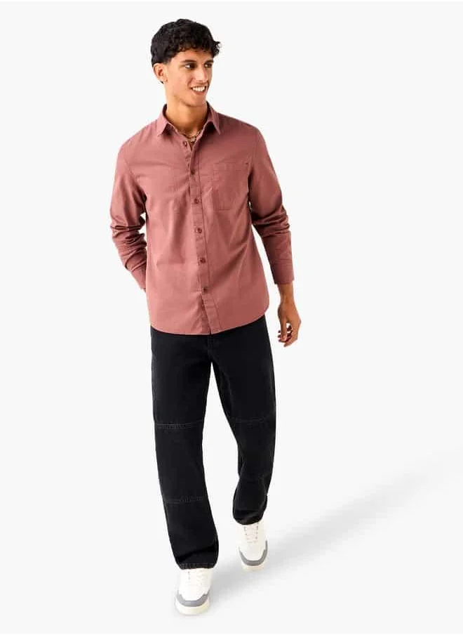 Lee Cooper Lee Cooper Regular Fit Linen Blend Shirt with Long Sleeves