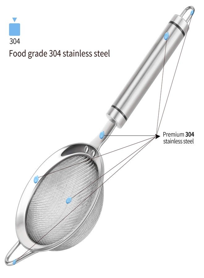 AOWOTO 3.35inch 304 Stainless Steel Fine Mesh Strainers for Kitchen, Colander-Skimmer with Handle, Metal Sieve Sifters for Food, Rice, Oil, Noodles, Fruits, Vegetable, Tea Strainer - Image 2