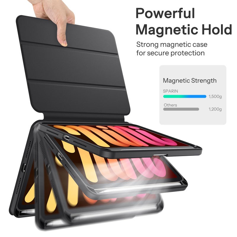SPARIN Case for iPad mini 7 A17 Pro 2024/iPad Mini 6 2021 8.3 Inch, Detachable Magnetic Cover, Portrait/Landscape Stand with Pencil Holder, Support Auto Wake/Sleep (Black) - Image 4