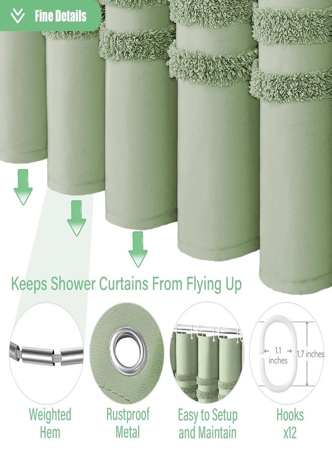 Dynamene ستارة حمام من قماش داينامين بلون أخضر حكيم، ستائر حمام من قماش الشنيل المخطط والمزخرف، طقم ستارة حمام مقاومة للماء بتصميم بوهيمي ريفي أنيق مع خطاف، مقاومة للتجاعيد، 72 × 72 بوصة - Image 5