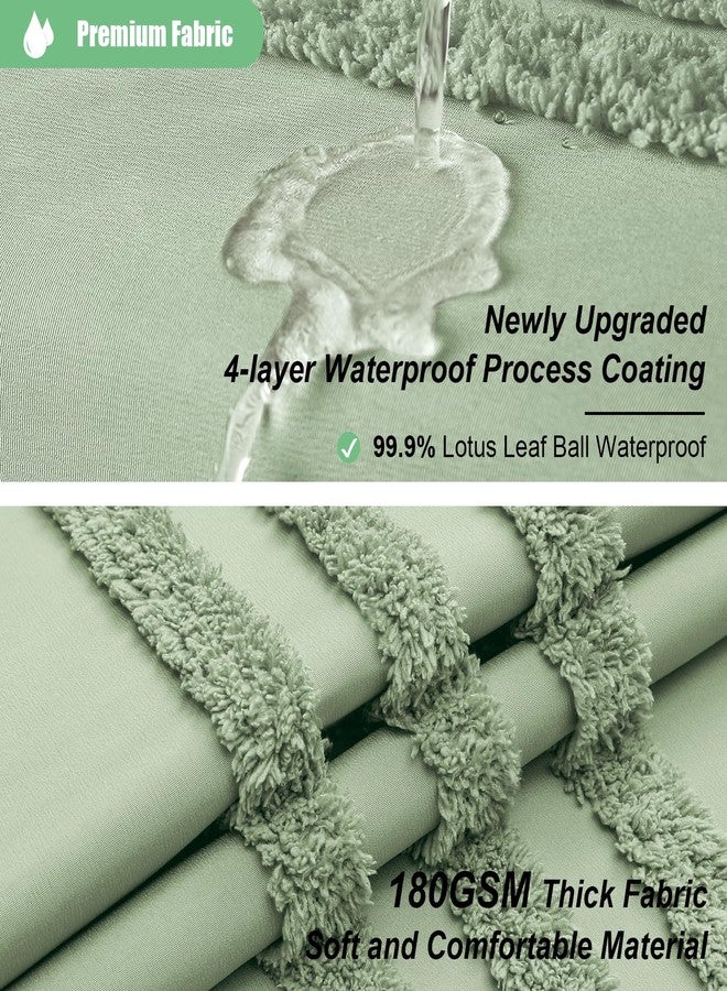 Dynamene ستارة حمام من قماش داينامين بلون أخضر حكيم، ستائر حمام من قماش الشنيل المخطط والمزخرف، طقم ستارة حمام مقاومة للماء بتصميم بوهيمي ريفي أنيق مع خطاف، مقاومة للتجاعيد، 72 × 72 بوصة - Image 2