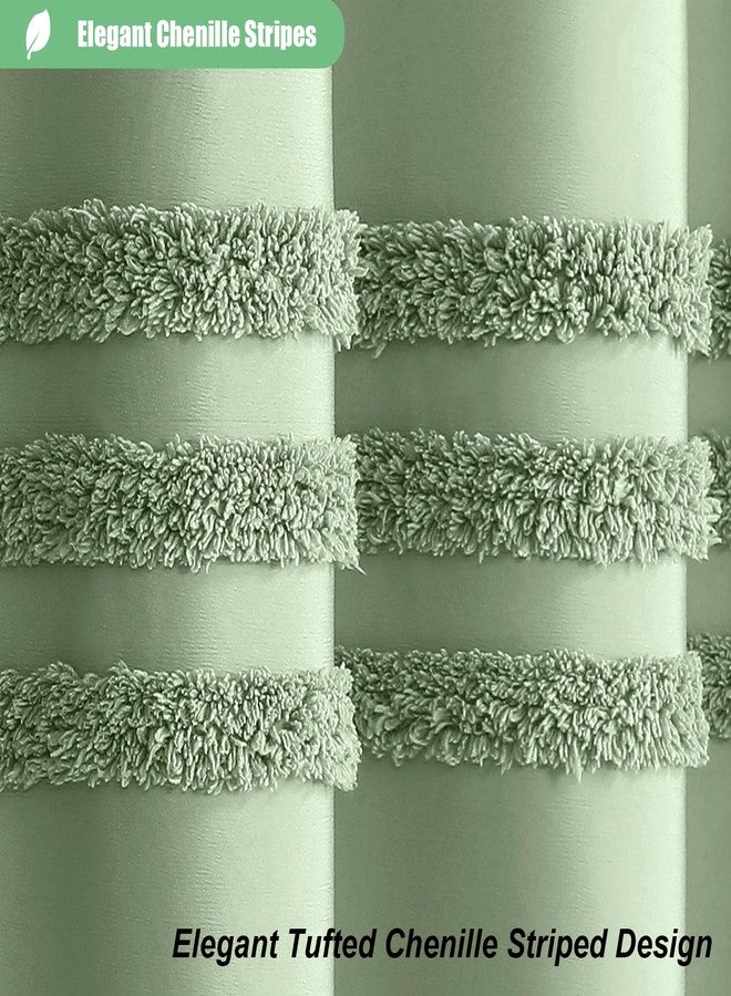 Dynamene ستارة حمام من قماش داينامين بلون أخضر حكيم، ستائر حمام من قماش الشنيل المخطط والمزخرف، طقم ستارة حمام مقاومة للماء بتصميم بوهيمي ريفي أنيق مع خطاف، مقاومة للتجاعيد، 72 × 72 بوصة - Image 3