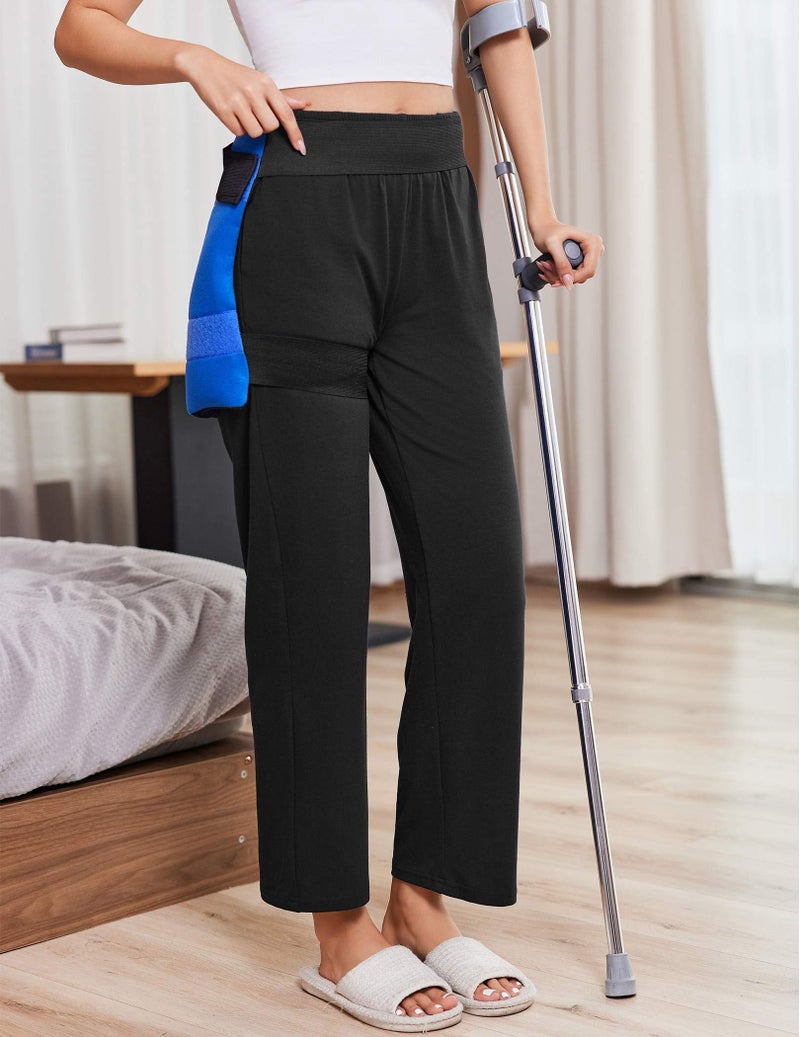 Deyeek Post Surgery Tear Away Pants Women 2 Side Snaps Wide Leg Sweatpants Adaptive Pants for Hip Surgery Recovery Women Black - Image 3