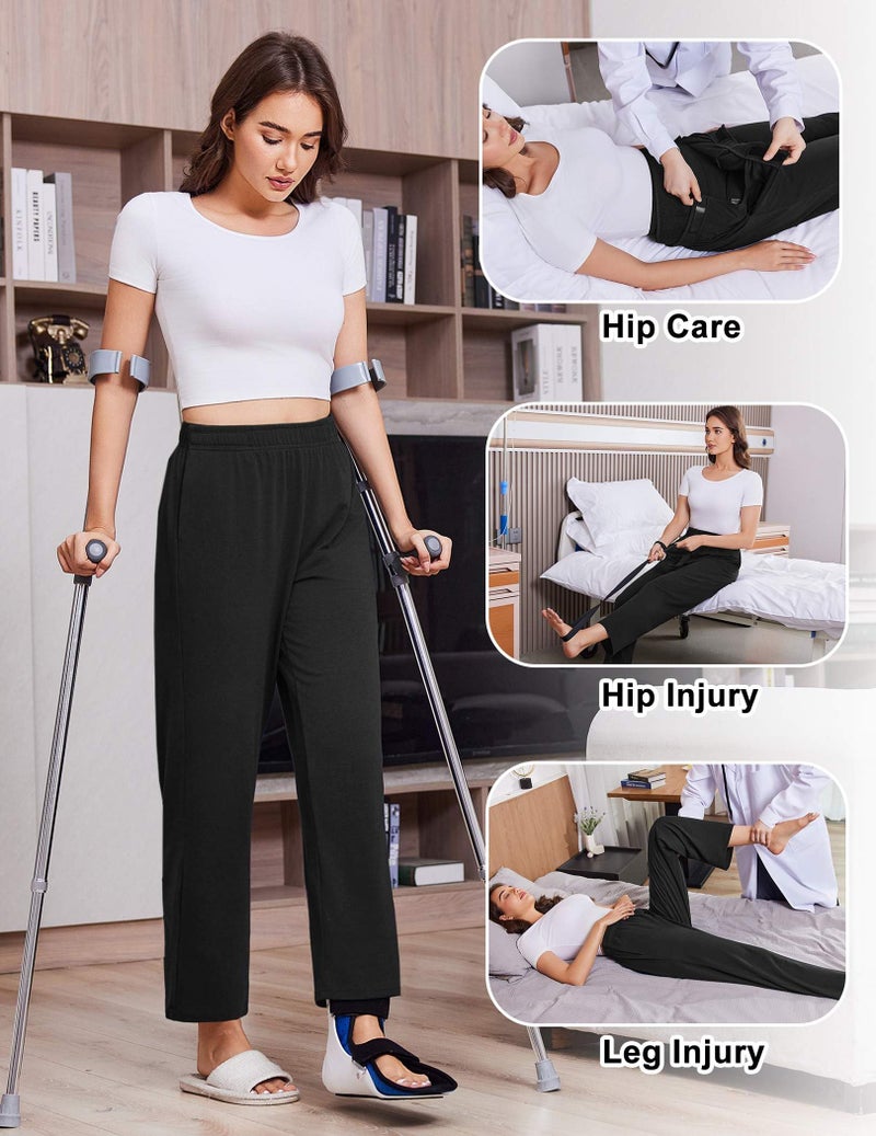 Deyeek Post Surgery Tear Away Pants Women 2 Side Snaps Wide Leg Sweatpants Adaptive Pants for Hip Surgery Recovery Women Black - Image 4