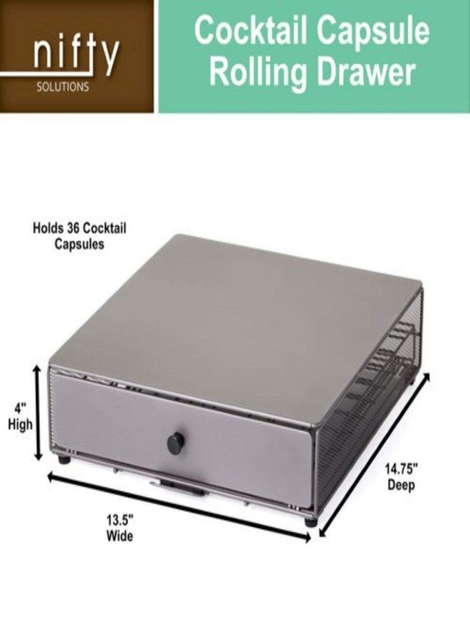 Nifty Solutions Nifty Cocktail Beverage Bartesian Capsule Drawer – Holds up to 36 Capsule Pods, Smooth Glide Rolling Drawer, Silver, Countertop Bar Organizer - Image 3