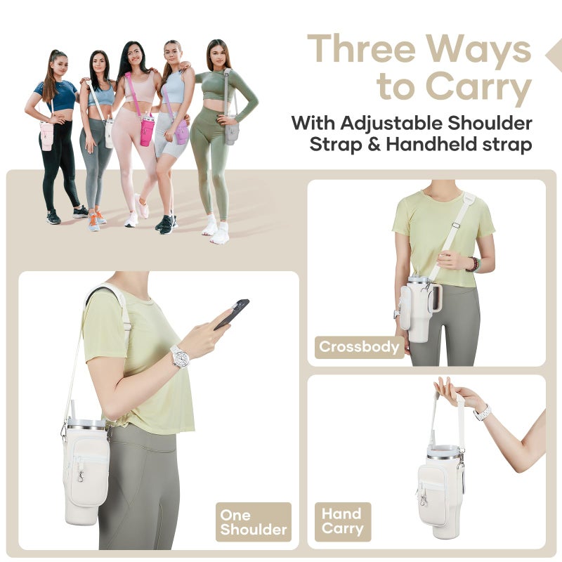 linmaya Water Bottle Carrier Bag with Phone Pocket for Stanley Cup 40/30oz,Insulated Neoprene Water Bottle Holder Cross-boday Bag with Adjustable Shoulder & Handheld Strap Stanley Cup Accessories - Image 2