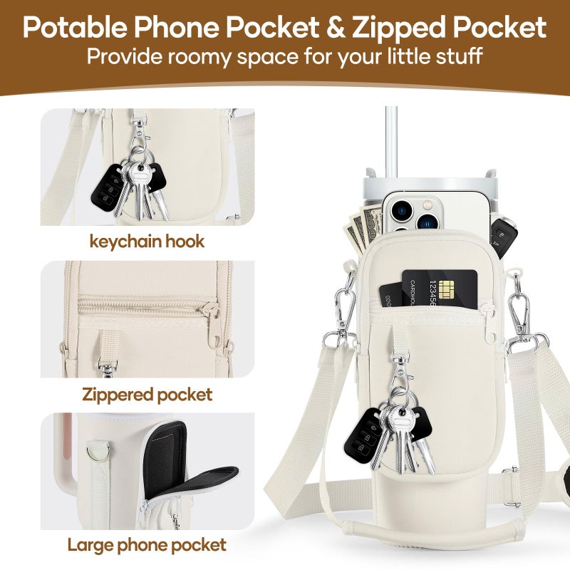 linmaya Water Bottle Carrier Bag with Phone Pocket for Stanley Cup 40/30oz,Insulated Neoprene Water Bottle Holder Cross-boday Bag with Adjustable Shoulder & Handheld Strap Stanley Cup Accessories - Image 4