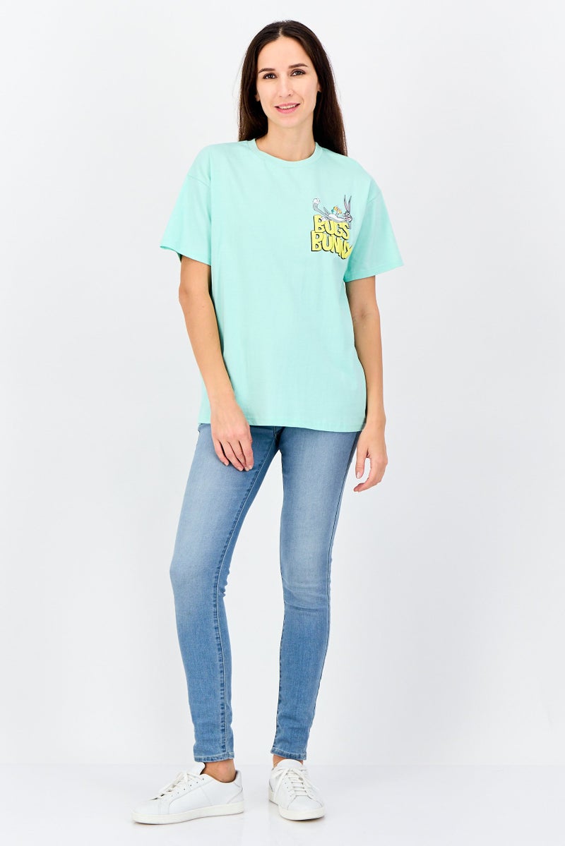 Disney Looney Tunes Women Crew Neck Short Sleeve Graphic Print T-Shirt, Mint Green - Image 2