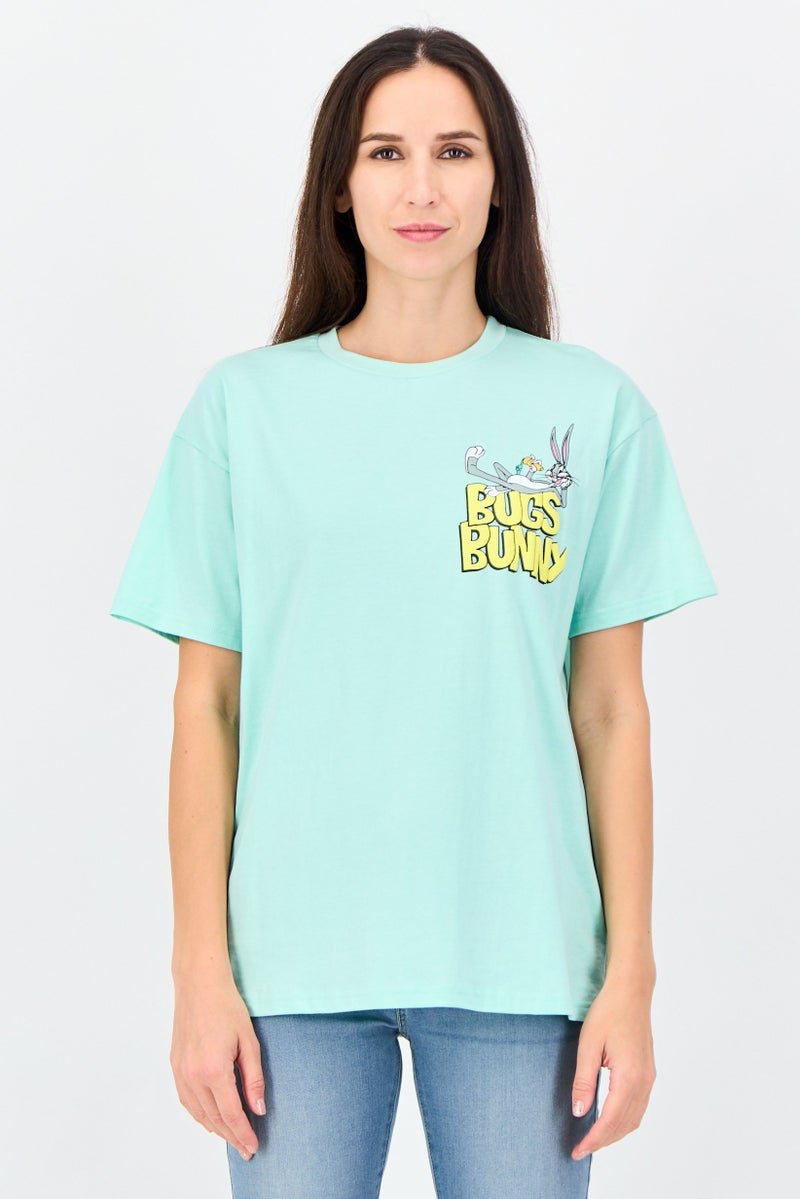 Disney Looney Tunes Women Crew Neck Short Sleeve Graphic Print T-Shirt, Mint Green - Image 1